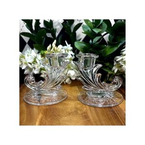 Vintage Fostoria Baroque Etched Candle Holders| Depression Glass| Midcentury